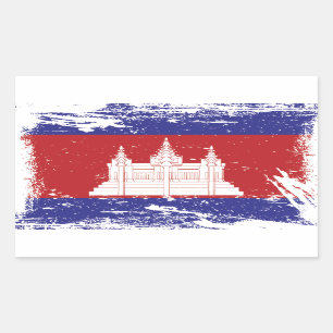 Sticker Rectangulaire Drapeau Grunge Cambodia