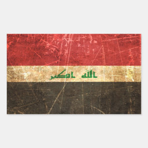 Sticker Rectangulaire Drapeau irakien vintage rayé et porté