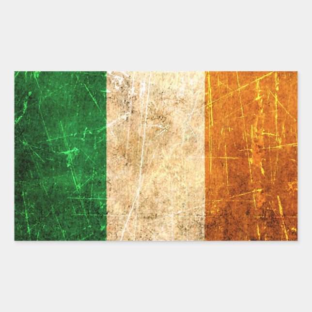 Sticker Rectangulaire Drapeau irlandais Vintage rayé et usé (Devant)