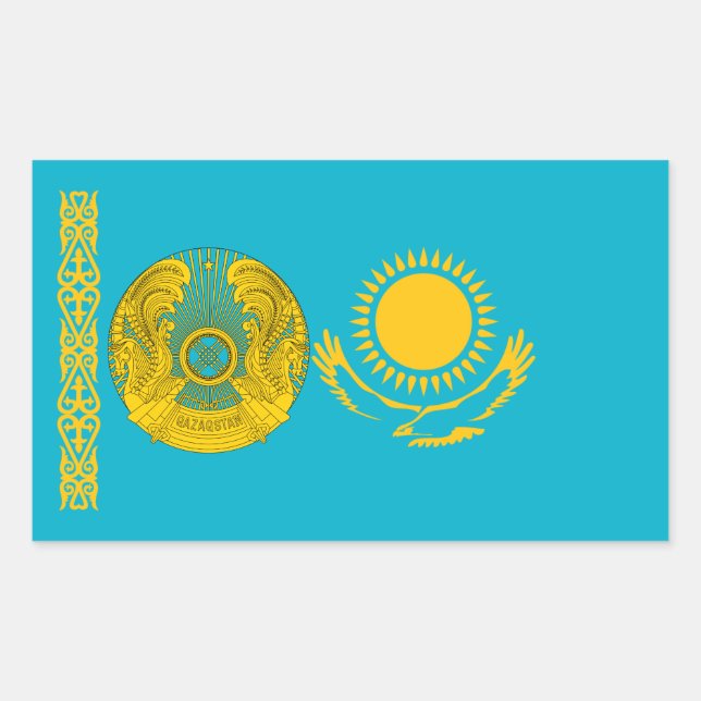 Sticker Rectangulaire Drapeau kazakh et Emblème national, Kazakhstan (Devant)