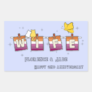 Sticker Rectangulaire Drapeau lesbien Sunset Wife Joyeux Anniversaire