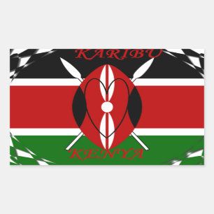 Sticker Rectangulaire Drapeau national de la République du Kenya Noir ro