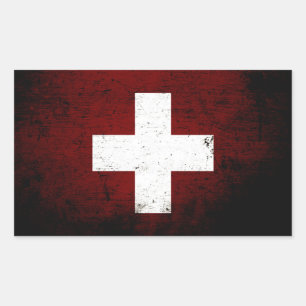 Sticker Rectangulaire Drapeau noir Grunge Suisse