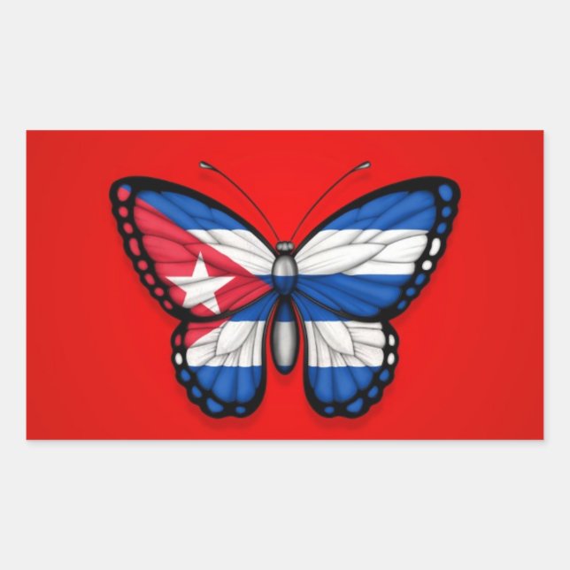 Sticker Rectangulaire Drapeau papillon cubain en rouge (Devant)