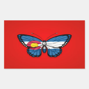 Sticker Rectangulaire Drapeau papillon du Colorado sur rouge