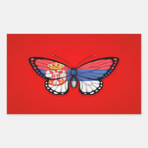 Sticker Rectangulaire Drapeau papillon serbe sur rouge