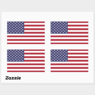 Sticker Rectangulaire Drapeau Patriotique Rouge Blanc Bleu Étoiles Et Fr