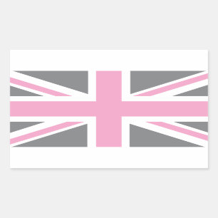 Sticker Rectangulaire Drapeau rose gris Union Jack britannique (UK)