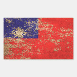 Sticker Rectangulaire Drapeau Taïwanais Vintage Âgé