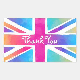 Sticker Rectangulaire Drapeau Union Jack en Merci d'aquarelles lumineuse