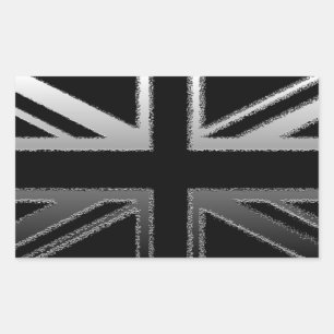 Sticker Rectangulaire Drapeau Union Jack gris noir et argent
