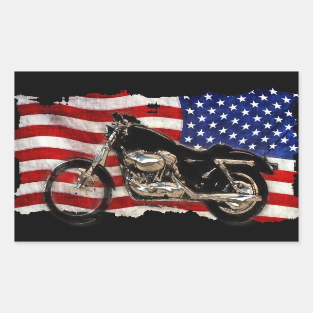 Sticker Rectangulaire Drapeau US, Étoiles et rayures, Moto, Moto (Devant)