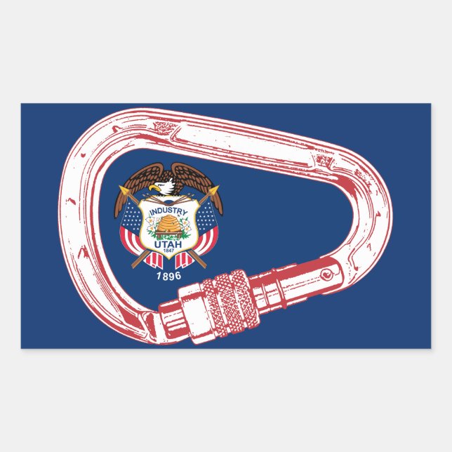 Sticker Rectangulaire Drapeau Utah Escalade carabiner (Devant)