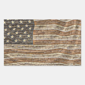 Sticker Rectangulaire Drapeau vintage Patriotique USA sur mur de pierre