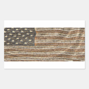 Sticker Rectangulaire Drapeau vintage Patriotique USA sur mur de pierre