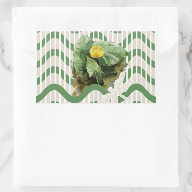 Sticker Rectangulaire Eau Lilies aquarelle rayée coulisse (Sac)