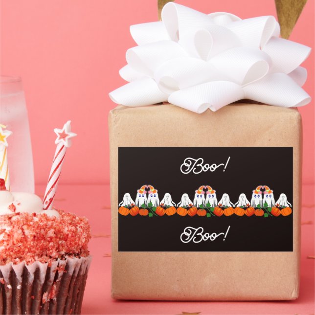 Sticker Rectangulaire Éffrayant Funky Ghost Boo Halloween Citrouille Pat (Fête)