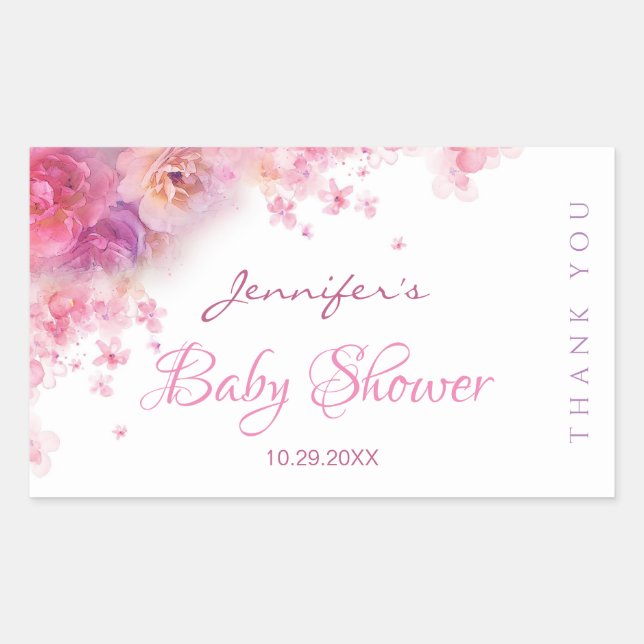 Sticker Rectangulaire Elégant Baby shower manuscrit Script aquarelle (Devant)