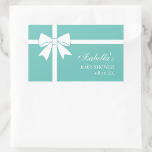 Sticker Rectangulaire Elégant Baby shower Turquoise Bleu Et Blanc Ruban 