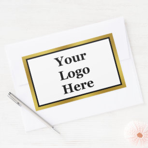 Sticker Rectangulaire Elégant Black White Gold Votre logo ici Modèle