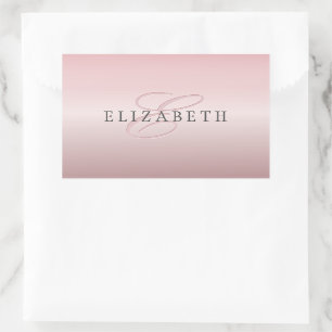 Sticker Rectangulaire Elégant Blush Faux Rose Gold Nom et monogramme