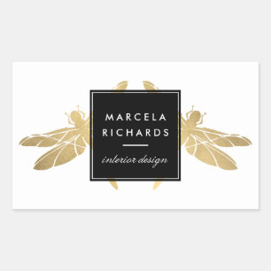 Sticker Rectangulaire Elégant Duo de libellules d'or Faux