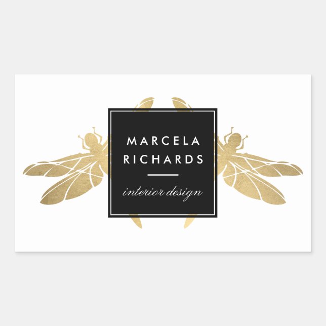 Sticker Rectangulaire Elégant Duo de libellules d'or Faux (Devant)
