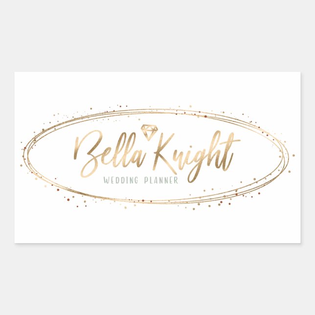 Sticker Rectangulaire Élégant Faux Gold Foil Oval Confetti Logo de l'ent (Devant)