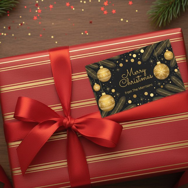 Sticker Rectangulaire Élégant Festif Noir et Or Joyeux Noël (Créateur téléchargé)