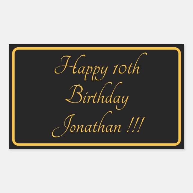Sticker Rectangulaire Élégant Gold Nom Joyeux Anniversaire Rectangle Sti (Devant)