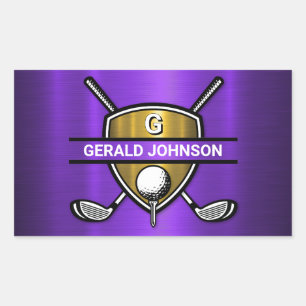 Sticker Rectangulaire Elégant Gold Shield Golf Monogramme Design