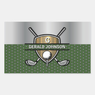 Sticker Rectangulaire Elégant Gold Shield Golf Monogramme Design