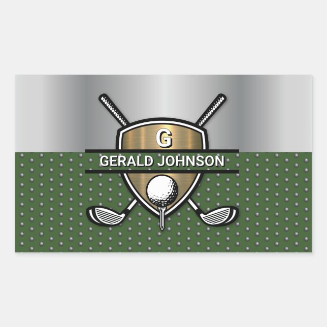 Sticker Rectangulaire Elégant Gold Shield Golf Monogramme Design (Devant)