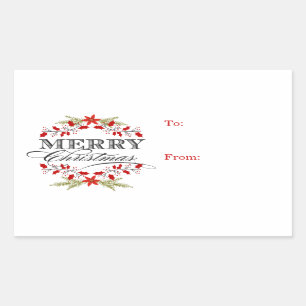 Sticker Rectangulaire Élégant Holly Typographie de Noël Tags cadeaux