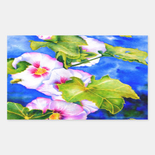 Sticker Rectangulaire Elégant jardin fleuri rose blanc aquarelle