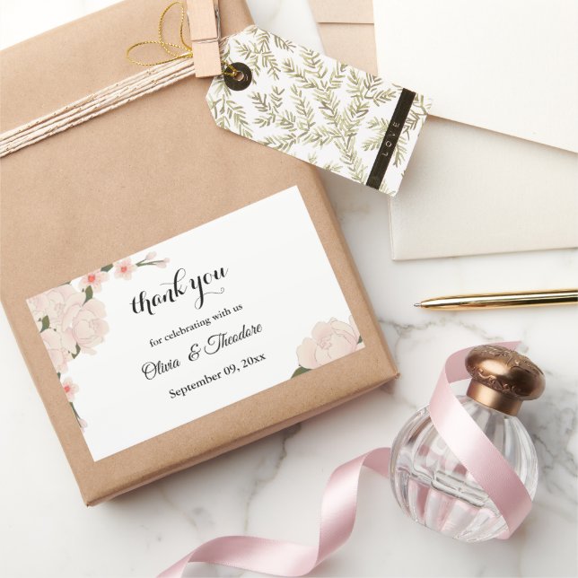 Sticker Rectangulaire Élégant Mariage de fleurs florales rose pâle roman (Cadeaux)