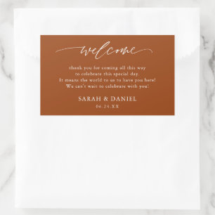 Sticker Rectangulaire Élégant Mariage en terre cuite Bienvenue cadeau ca