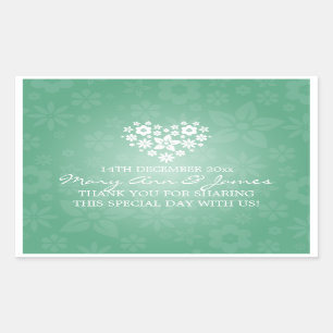 Sticker Rectangulaire Elégant Mariage Favor Tag Fleur Coeur Mint Vert