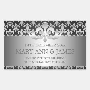 Sticker Rectangulaire Elégant Mariage Favor Tag Fleur De Lis Noir
