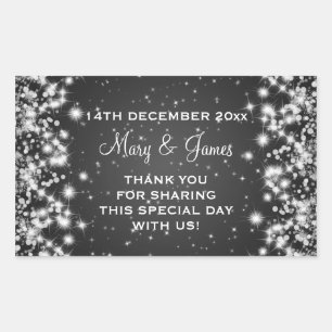 Sticker Rectangulaire Elégant Mariage Favor Tag Hiver Étincelle Noire