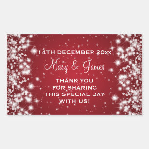 Sticker Rectangulaire Elégant mariage Favor Tag Hiver Étincelle Rouge