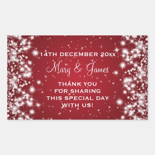 Sticker Rectangulaire Elégant mariage Favor Tag Hiver Étincelle Rouge (Devant)