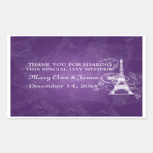 Sticker Rectangulaire Elégant Mariage Favor Tag Romantique Paris violet