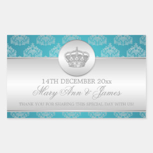 Sticker Rectangulaire Elégant mariage Favor Tag Royal Crown Blue
