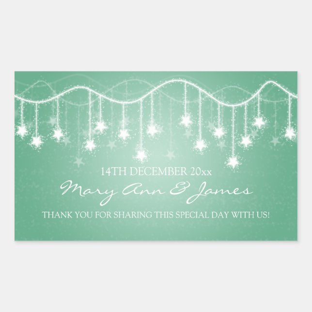 Sticker Rectangulaire Elégant Mariage Favor Tag Shimmering Stars Mint (Devant)