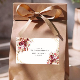 Sticker Rectangulaire Élégant mariage floral géométrique bordeaux or 