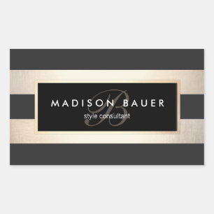 Sticker Rectangulaire Élégant monogramme rayé noir et FAUX Gold Foil