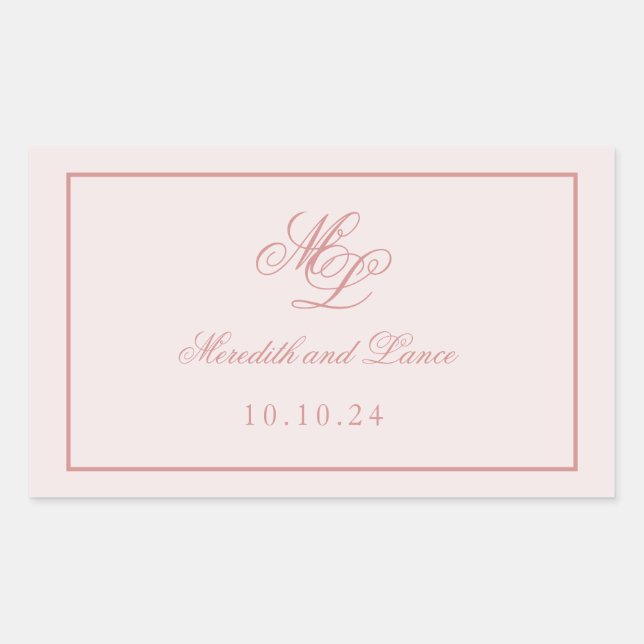 Sticker Rectangulaire Élégant Monogramme rose simple (Devant)