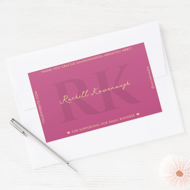 Sticker Rectangulaire Élégant Monogramme Simple rose moderne (Enveloppe)