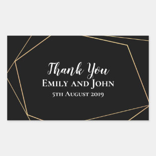 Sticker Rectangulaire Elégant Noir & Or Lignes géométriques Mariage Fave